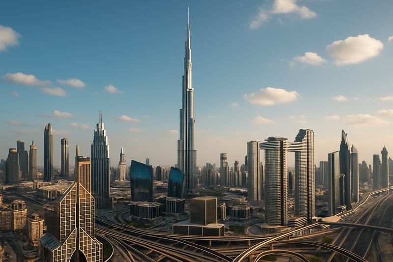 Dubai skyline with Burj Khalifa and modern architecture