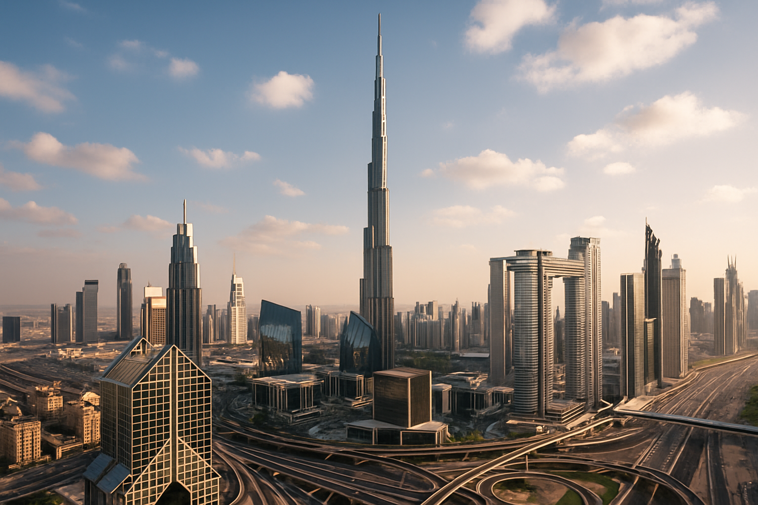 Dubai skyline with iconic Burj Khalifa and modern architecture